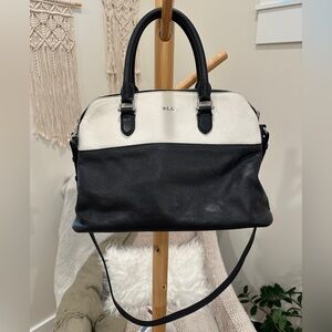 Lauren Ralph Lauren RLL Black White Leather Satchel Crossbody Bag